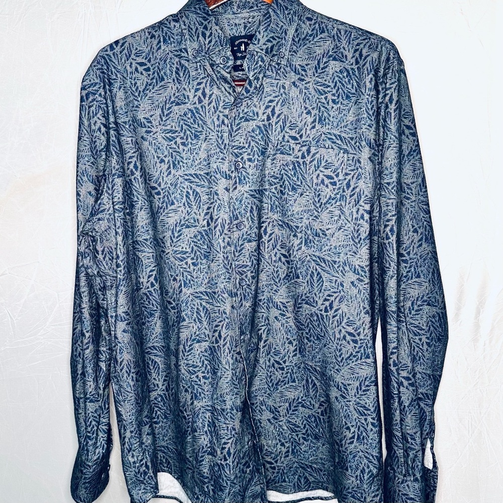 johnnie-O Blue Leaf Jacquard Long Sleeve Shirt Size Large